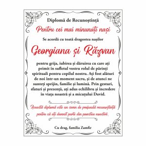 Diplomă Carte Mulțumire Nași Botez #1030